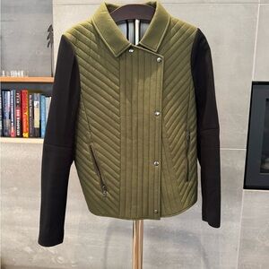 Veronica Beard Olive and Black Quilted Bomber Jacket